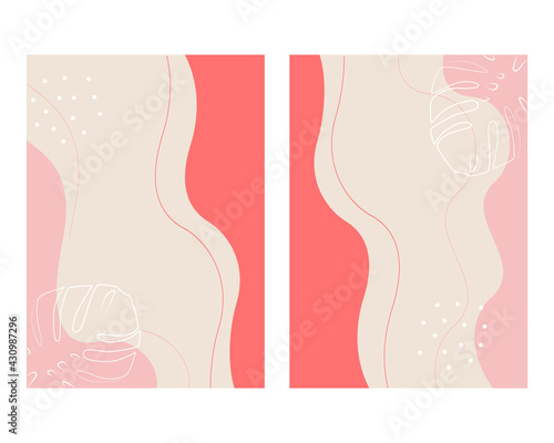 Abstract backgrounds in minimalist style for social media. Set of vertical abstract backgrounds with floral motifs. Vector