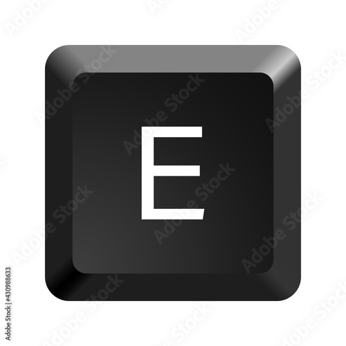 Black computer keyboard key Letter E. Button icon vector illustration. 