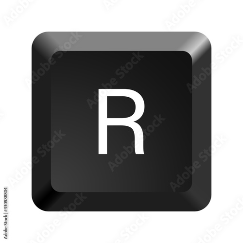 Black computer keyboard key Letter R. Button icon vector illustration. 