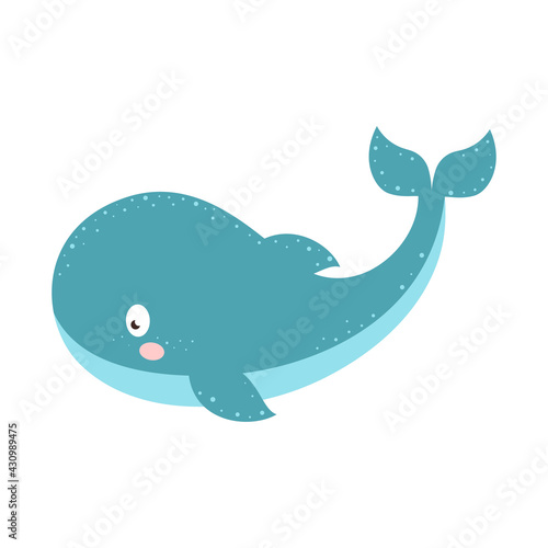 vector illustration with cartoon whale isolated on white