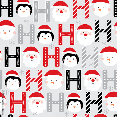 christmas seamless pattern with santa claus, snowman and penguin design