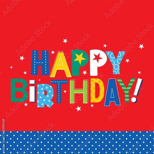 colorful birthday greeting card on red color background