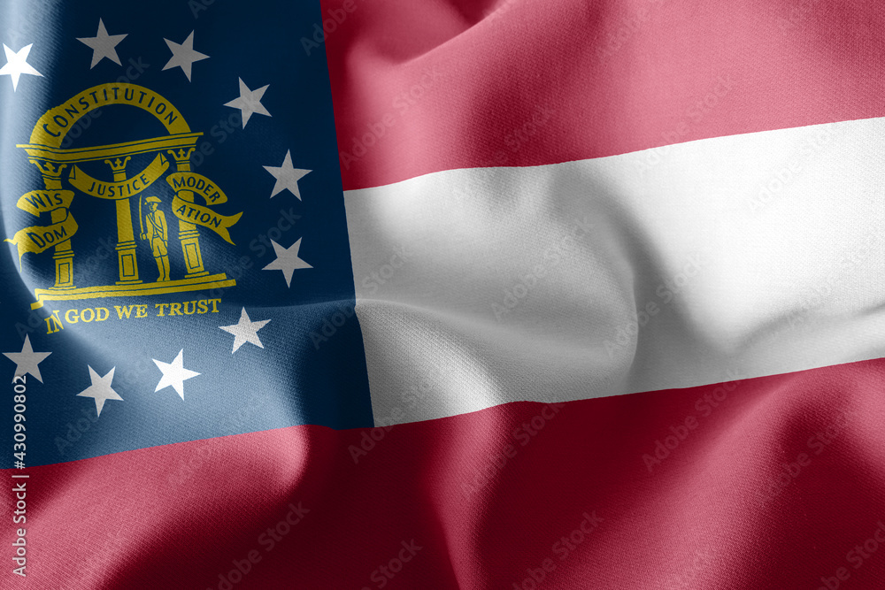 3D illustration flag of Georgia is a region of United States. Wa