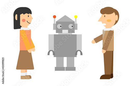 ロボットが通訳をしているイラスト