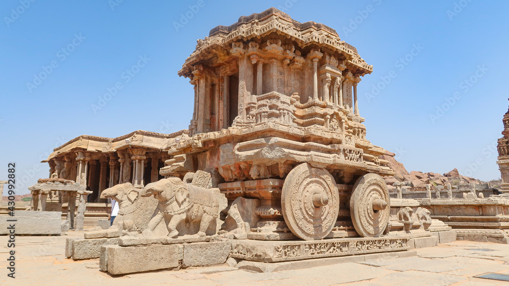 Stone Chariot at Vithala temple famous tourist attraction of Hampi