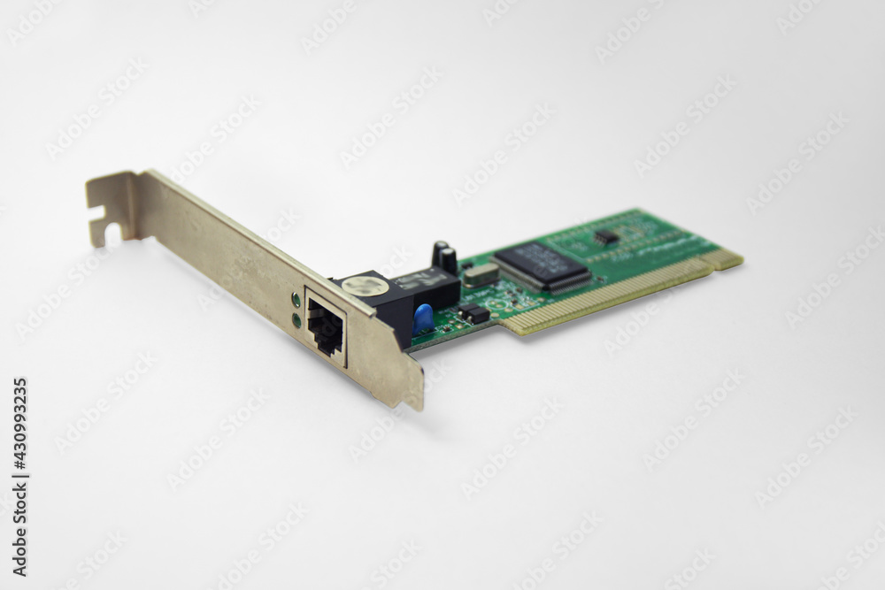 internal ethernet network adapter for connecting to pci slot of motherboard. with clipping path internal ethernet network adapter for connecting to pci slot of motherboard. with clipping path