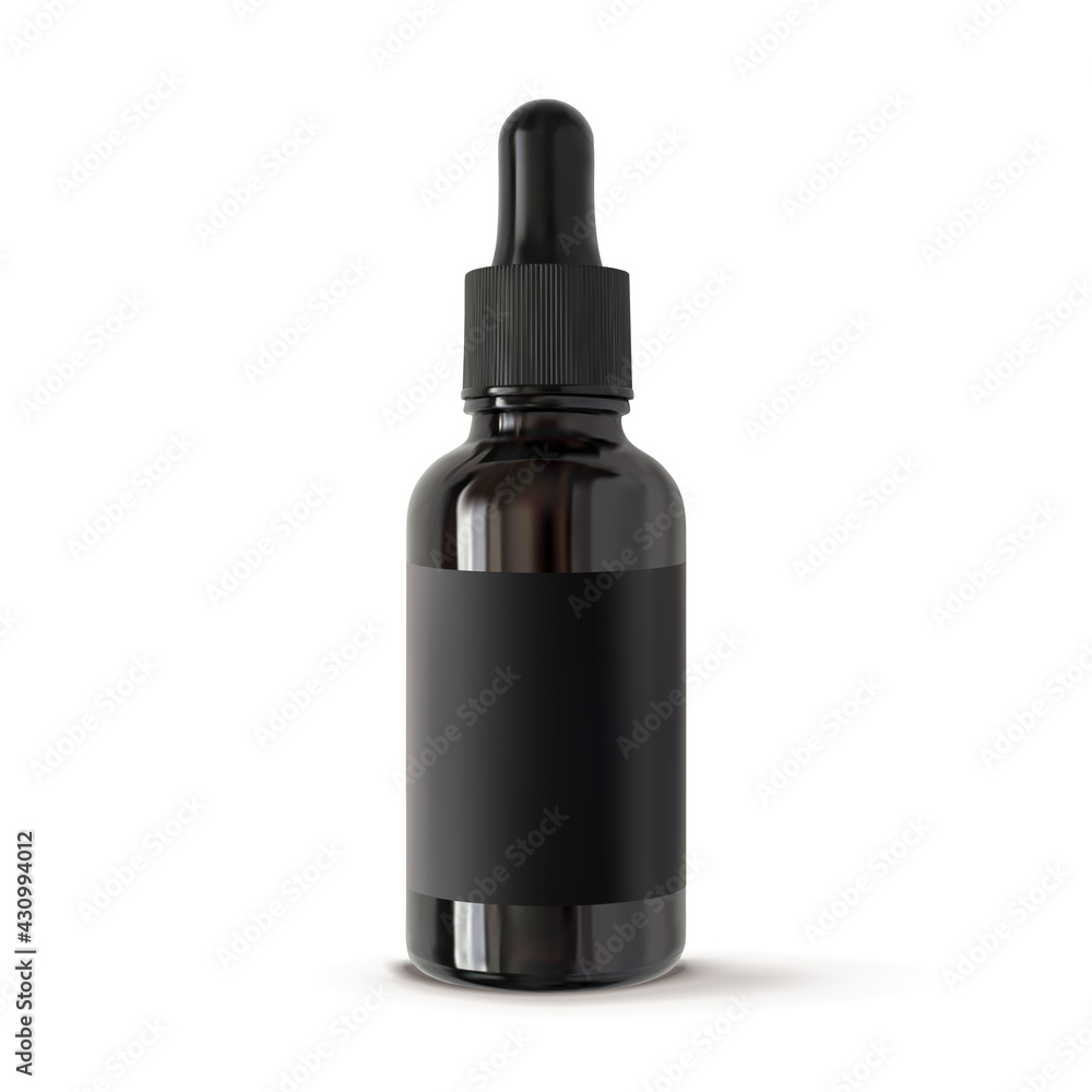 Serum bottle with black mockup label isolated 3d vector realistic illustration Serum bottle with black mockup label isolated 3d vector realistic illustration
