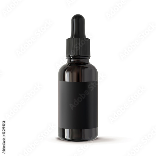 Serum bottle with black mockup label isolated 3d vector realistic illustration