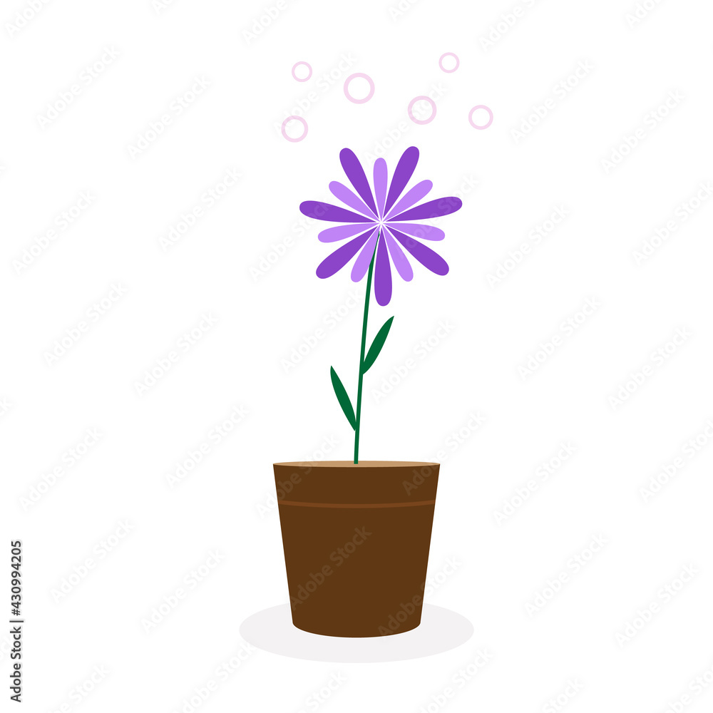 Flower in pot. Beautiful house plant. Vector illustration isolated on white background. Flat style