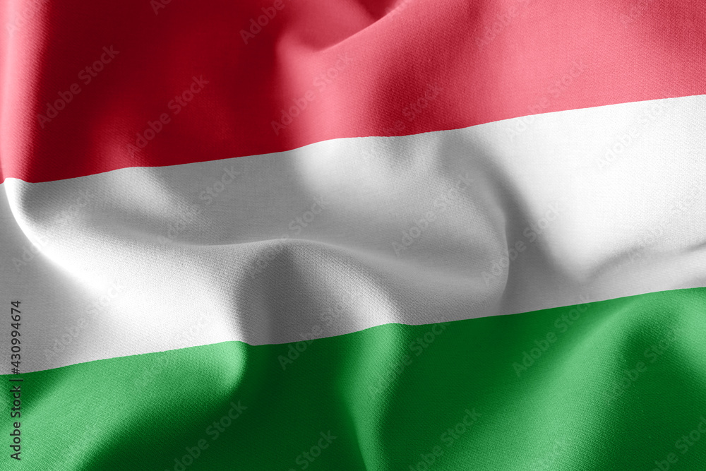 3D rendering illustration flag of Hungary. Waving on the wind fl