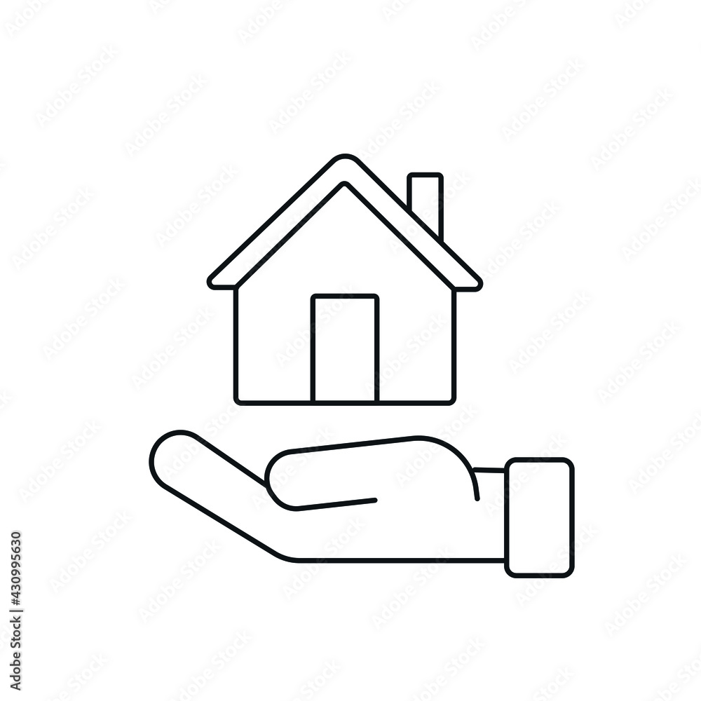 Hand with house linear icon. Real estate. Thin line customizable illustration. Contour symbol. Vector isolated outline drawing. Editable stroke Hand with house linear icon. Real estate. Thin line customizable illustration. Contour symbol. Vector isolated outline drawing. Editable stroke