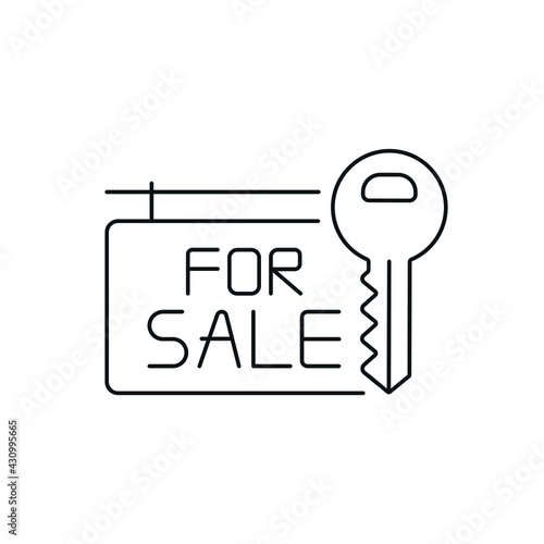 House sale announcement linear icon. Real estate. Thin line customizable illustration. Contour symbol. Vector isolated outline drawing. Editable stroke