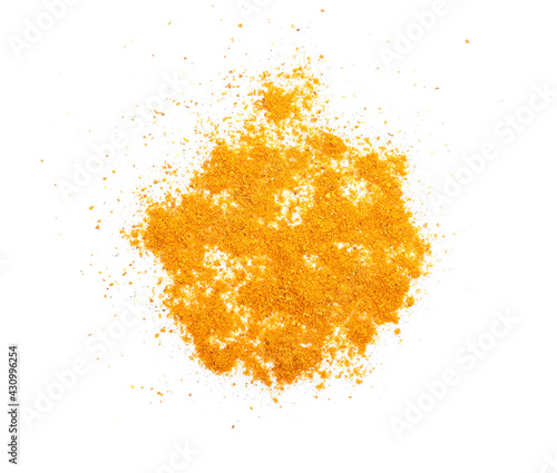 Curry powder in closeup on white background