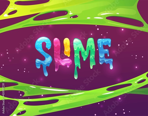 Slime hand lettering text. Bright jelly letters. Cartoon vector illustration.