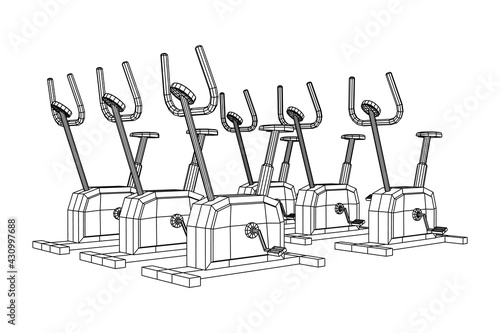 Excercise Bike. Gym equipment. Sport cardio fitness concept. Wireframe low poly mesh vector illustration.