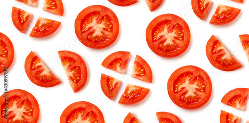 Fresh tomato pattern isolated on white, from above