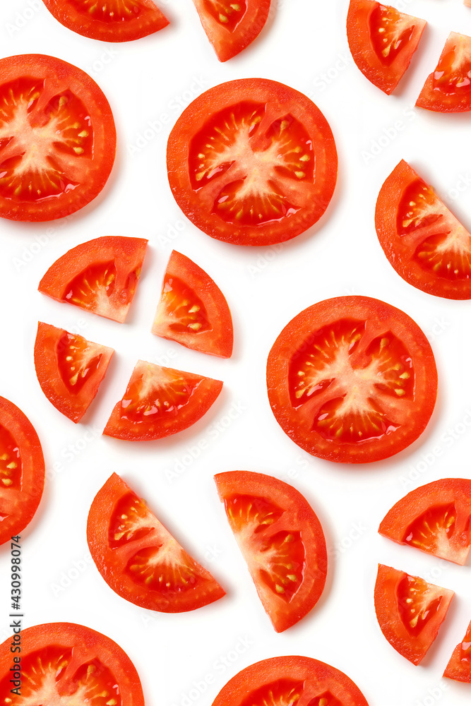 Fresh tomato pattern isolated on white, from above Fresh tomato pattern isolated on white, from above