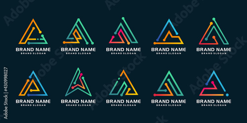 Set of triangle logo collection with modern gradient style Premium Vector