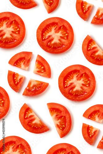 Fresh tomato pattern isolated on white, from above