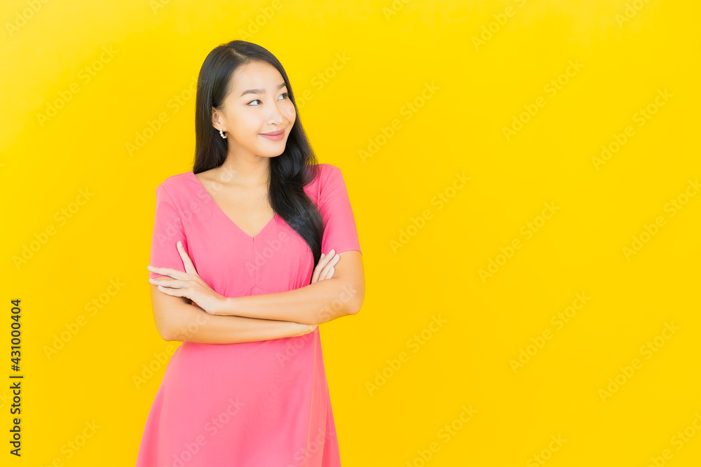 Portrait beautiful young asian woman smile with action Portrait beautiful young asian woman smile with action