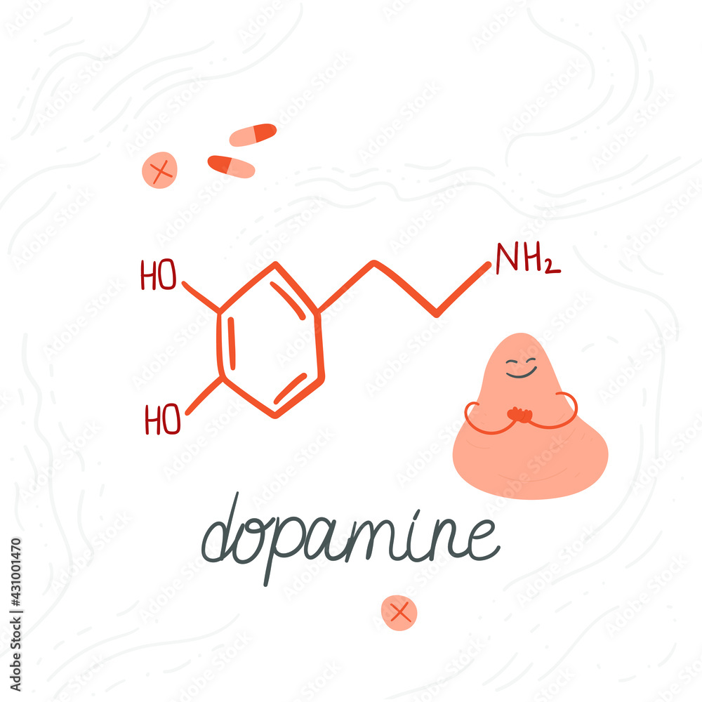 Vetor de Dopamine neurotransmitter molecule. Handdrawn doodle