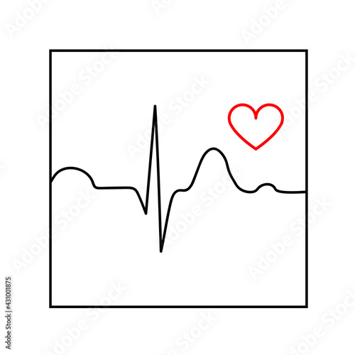 Health symbol in the form of a heart with a cardiogram. Black and white logo. Vector isolated illustration.