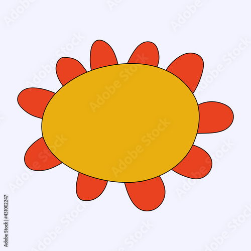 vector isolated hippie flower chamomile.A rainbow plant in the hippie style of the 60s and 70s.An element for a botanical pattern.Psychedelic wildflower bud.summer sticker.Childish hand drawn style.