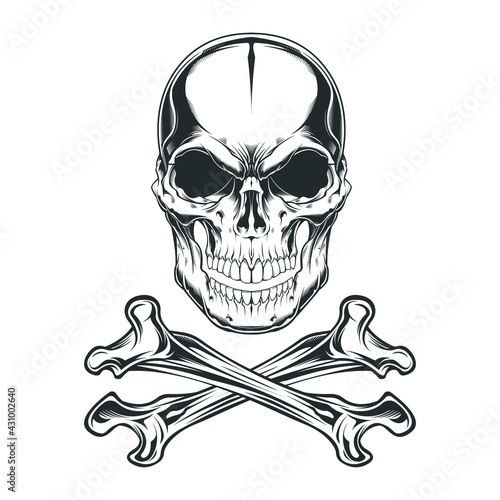 Vintage skull and crossbones monochrome 