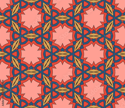 Abstract colorful doodle flower seamless pattern. Floral geometric background. Mosaic, tile of thin line ornament.