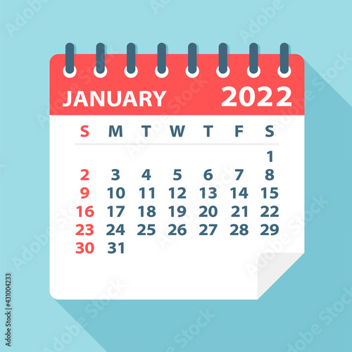 January 2022 Calendar Leaf - Vector Illustration