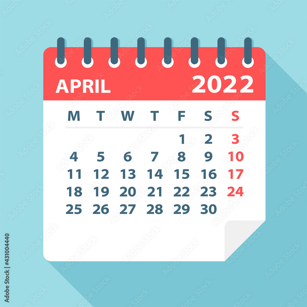 April 2022 Calendar Leaf - Vector Illustration April 2022 Calendar Leaf - Vector Illustration