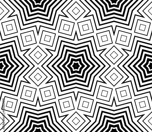 Abstract black and white halftone hexagon  triangle seamless pattern. Geo shape background. Mosaic  tile of thin line ornament.