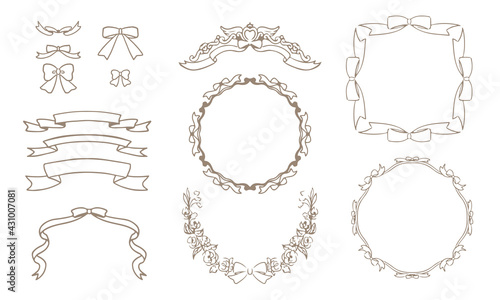 手描きのリボンフレームセット アンティーク ベクター 金