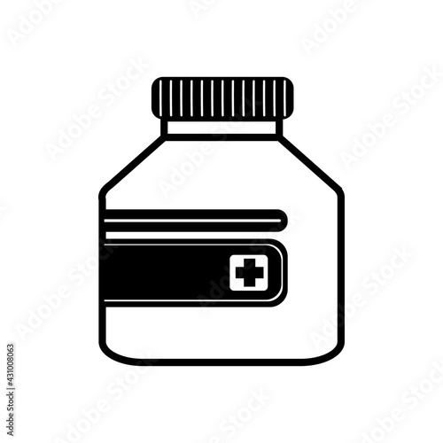 Vector jar with medicine. Vitamin pill jar. Medicine Bottle icon. pharmacy concept