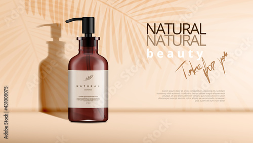 Beauty Product Dispenser Bottle With Palm Leaves