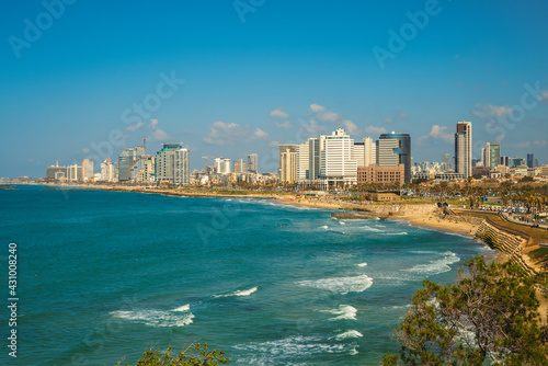 scenery of Tel Aviv beach along the Mediterranean in Israel