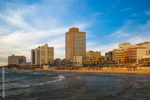 scenery of Tel Aviv Promenade along the Mediterranean shore in Israel