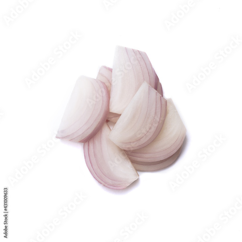 onion slices on white background with clipping