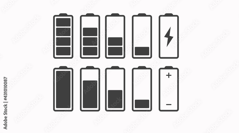 Battery Icon Set. Vector isolated flat set of batteries signs Battery Icon Set. Vector isolated flat set of batteries signs