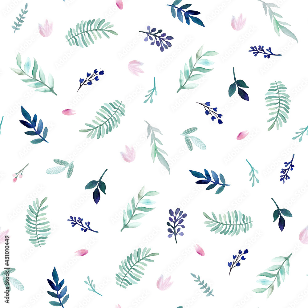 Watercolor seamless pattern with flowers and leaves. illustrations Watercolor seamless pattern with flowers and leaves. illustrations