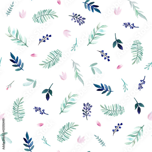 Watercolor seamless pattern with flowers and leaves. illustrations © 210484kate