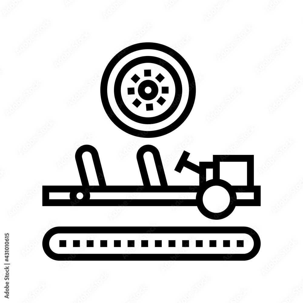 wheels installing car line icon vector. wheels installing car sign. isolated contour symbol black illustration wheels installing car line icon vector. wheels installing car sign. isolated contour symbol black illustration