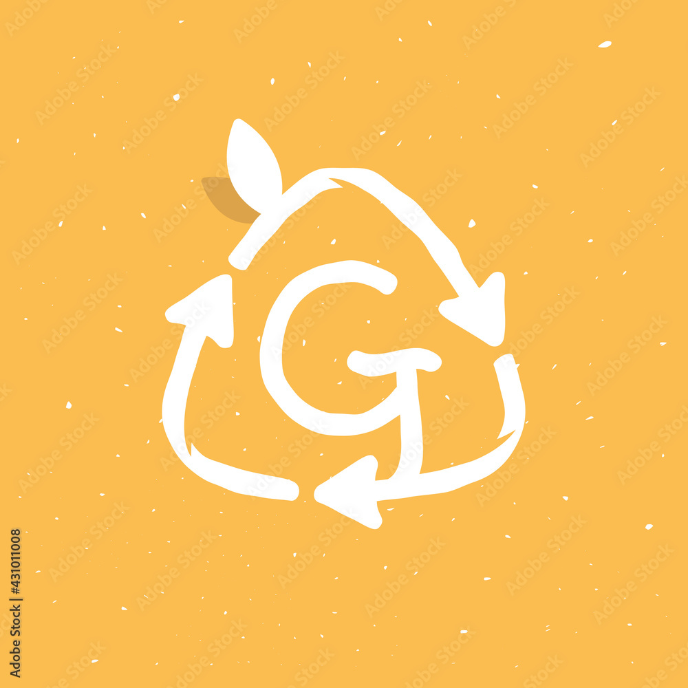 G letter logo inside reuse sign in grunge linear style.