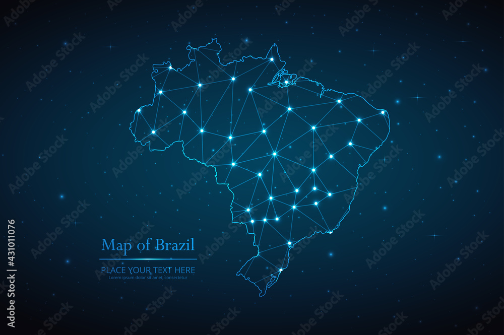 Abstract map of Brazil geometric mesh polygonal network line, structure and point scales on dark background. Vector illustration eps 10 Abstract map of Brazil geometric mesh polygonal network line, structure and point scales on dark background. Vector illustration eps 10