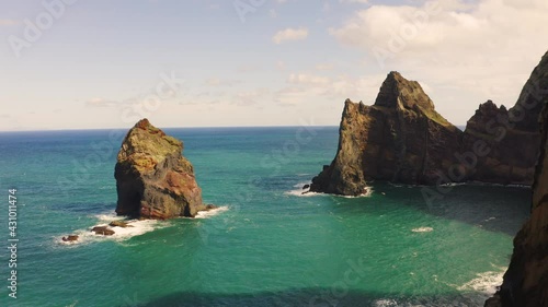 Flying around the Ponta de Sao Lourenco peninsula in Madeira, Portugal photo