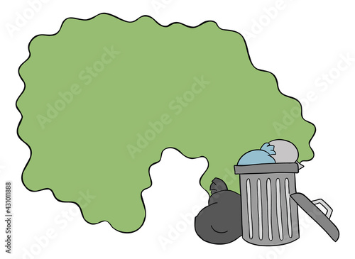 Cartoon vector illustration of garbage bin on the street and the disgusting smell of garbage.