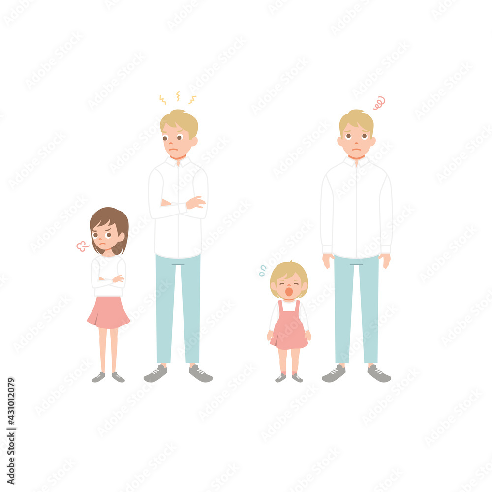 Problems of relations between daughter and father. Flat cartoon vector illustration Problems of relations between daughter and father. Flat cartoon vector illustration