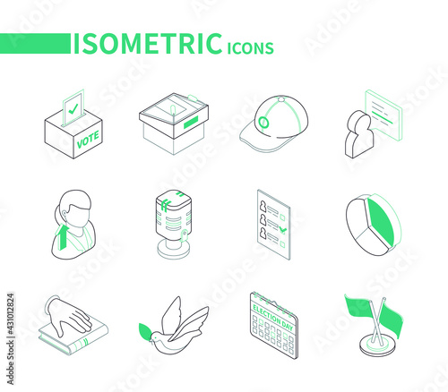 Election and voting - modern line isometric icons set