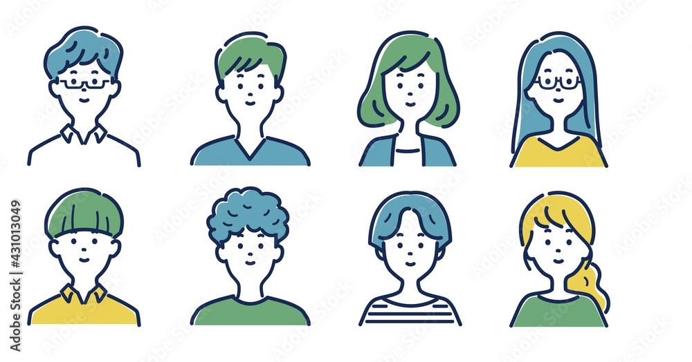 若い男女の笑顔のイラスト素材セット Stock Vector Adobe Stock
