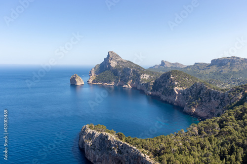 Mallorca landscape and cliffs seen from mirador es colomer on popular bike ride to cap formentor